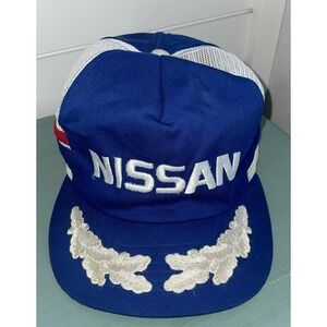 Vintage Nissan Logo Snapback Hat Trucker Cap Blue White Logo Cars Racing